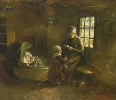 'Bij de wieg' by Albert Neuhuys, 1897 — digital art print download
