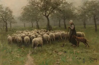 Shepherdess with a Flock of Sheep by Anton Mauve — digital art print download