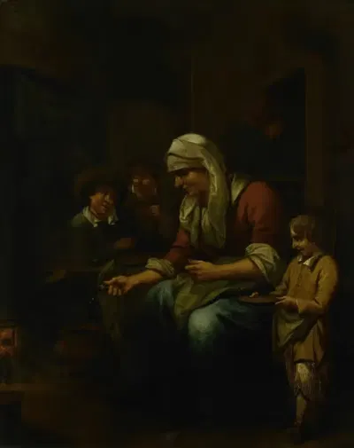 Женщина, делающая блины by Бернардус ван Шейндел, 1670 - 1709 — digital art print download