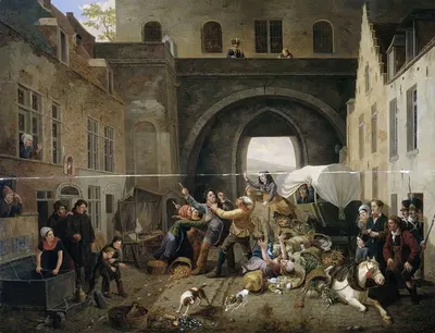 Столкновение у Порта де Хал, Брюссель by Константинус Фиделио Коэне, 1823 — digital art print download