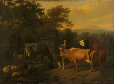 Пейзаж с пастухом и скотом by Дирк ван Берген, 1675 - 1685 — digital art print download