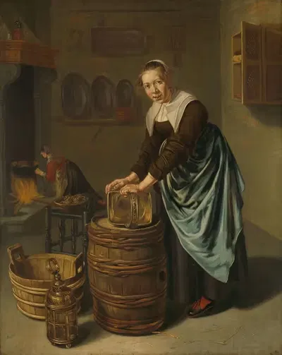 Женщина, чистящая сосуд by Генрик Тен Оевер, 1631 - 1677 — digital art print download