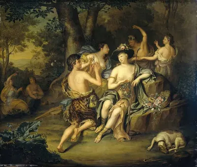 Shepherds and Shepherdesses in a Landscape by Hieronymus van der Mij, 1735 — digital art print download