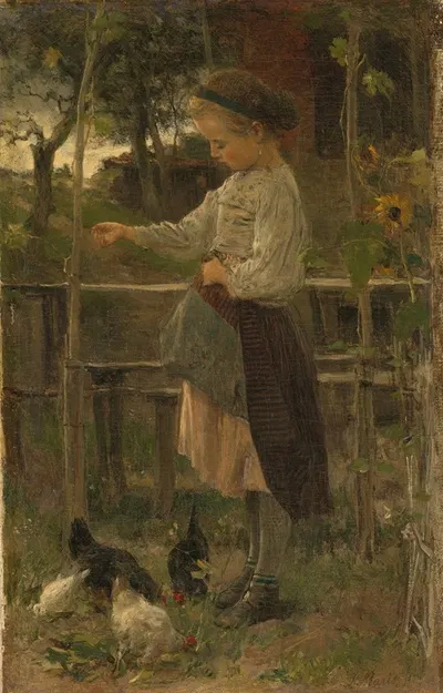 Feeding Chickens by Jacob Maris, 1866 — digital art print download