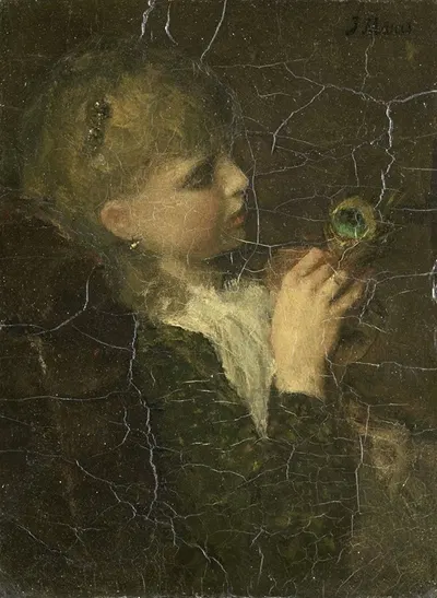 Girl with a Peacock Feather by Jacob Maris, c. 1877 — digital art print download