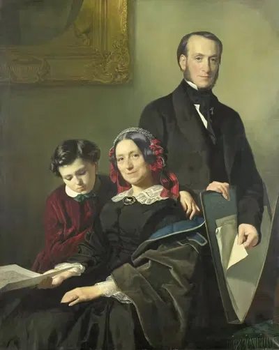 Миссис А.Й. Шмидт-Кейзер, вдова художника Виллема Генрика Шмидта (1809-49), учителя Якова Споела, с братом Й.Н. Кейзером и…