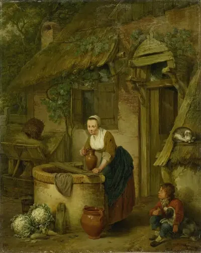 Woman Drawing Water from a Well by Jacobus Johannes Lauwers, 1799 — digital art print download