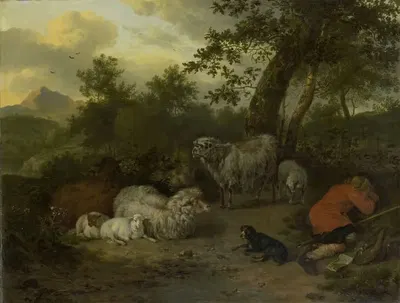 Спящий пастушонок by Ян ван дер Меер младший, 1678 — digital art print download