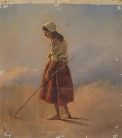 Staande boerenmeisje met stok by Johan Daniël Koelman, 1841 - 1857 — digital art print download