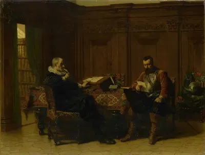 Two Men in a Seventeenth-century Interior, Called 'A Conference' by Lambertus Lingeman, 1870 — digital art print download