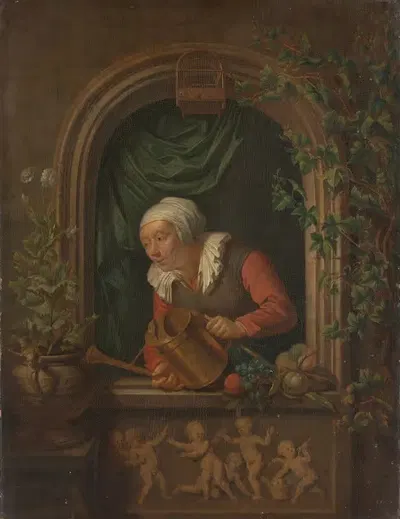 Woman Watering a Plant by Louis de Moni, 1720 - 1771 — digital art print download