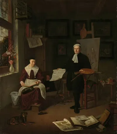 Портрет Михила Команса (1614-1687), каллиграфа, гравера, художника и учителя, с его третьей женой Элизабет ван дер Мерше by…