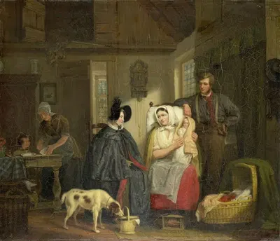 Visit to a New Mother by Moritz Calisch, 1835 — digital art print download