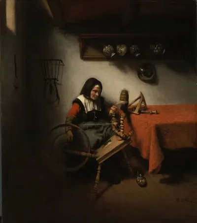 Старая женщина, прядущая by Николаес Маес, 1650 - 1660 — digital art print download