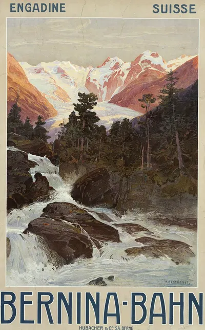 Bernina-Bahn – Engadin, Suisse by Anton Reckziegel, 1908 — digital art print download