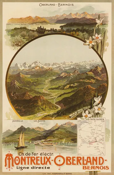 Chemin de fer électrique Montreux-Oberland-Bernois. Ligne directe by Anton Reckziegel, 1904 — digital art print download