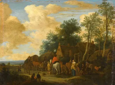 Halting at a roadside Inn by Pieter de Molijn, 1657 — digital art print download
