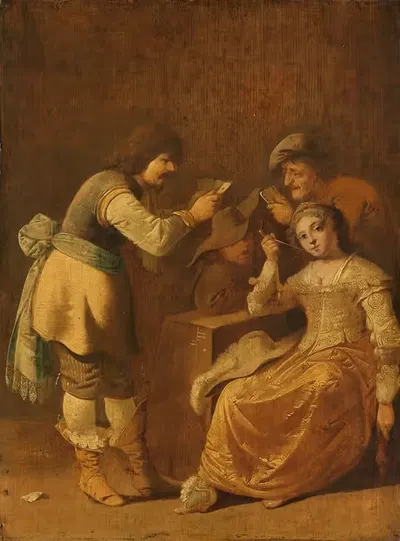 Игроки в карты с женщиной, курящей трубку by Питер Янсз. Кваст, 1630 - 1647 — digital art print download