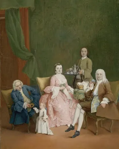 Portrait of a Venetian Family with a Manservant Serving Coffee by Pietro Longhi, c. 1752 — digital art print download