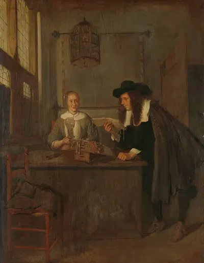 Интерьер с кружевницей и посетителем by Квирийн Ван Бреекеленкам, 1650 - 1668 — digital art print download
