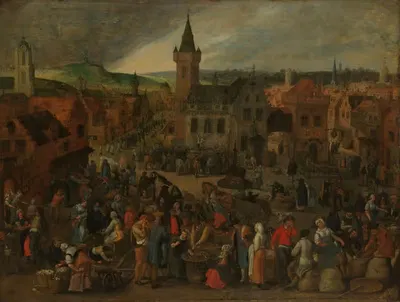 Рыночный день в фламандском городе by Себастьян Вранкс, 1600 - 1647 — digital art print download