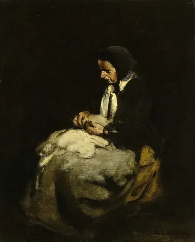 Woman sewing by Théodule Ribot, 1850 - 1891 — digital art print download