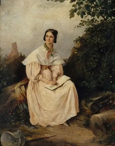 Элоиза Колен рисует в кампании Нима. by Александр Мари Колен, 1836 — digital art print download