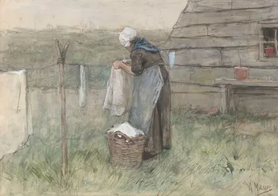 Vrouw bij een waslijn by Anton Mauve, 1848 - 1888 — digital art print download