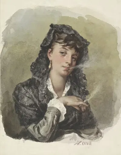 Jonge vrouw met een sigaret by Antonio Zona, 1823 - 1892 — digital art print download