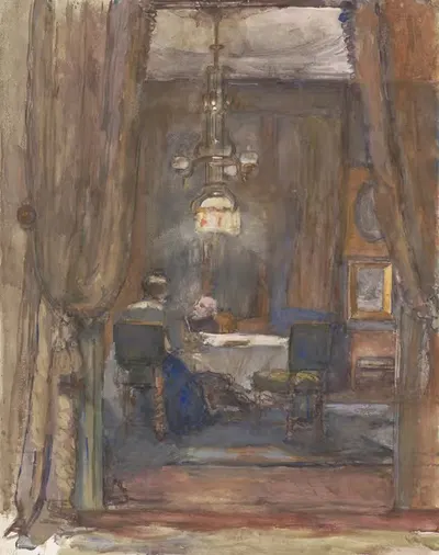 Гостиная на улице Риув в Гааге, вечером by Барбара Элизабет ван Хаутен, 1872 - 1950 — digital art print download