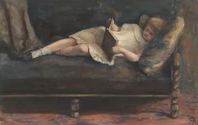 Читающая девушка, лежащая на скамье by Брамине Хубрехт, 1865 - 1913 — digital art print download