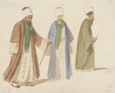 Kostuumstudies van drie derwisjen te Kaffa by Denis Auguste Marie Raffet, 1832 - 1842 — digital art print download