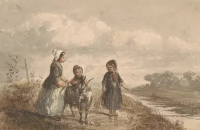 Три молодых ребенка на ландшафте by Эльханон Вервер, 1836 - 1900 — digital art print download