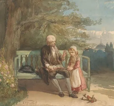 Мужчина, читающий маленькому ребенку by Эльханон Вервер, 1836 - 1900 — digital art print download