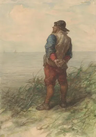 Моряк, смотрящий с дюн на море by Эльханон Вервер, 1836 - 1900 — digital art print download