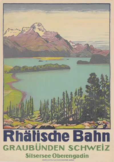 Rhätische Bahn, Graubünden, Schweiz, Silsersee, Oberengadin by Эмиль Кардина, 1916 — digital art print download