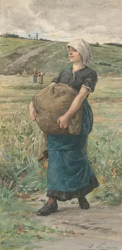 Идущая женщина с тяжёлой сумкой by Эрнст Виткамп, 1883 — digital art print download