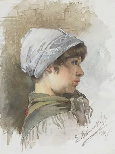 Эскиз головы молодой девушки в профиль by Эрнст Виткамп, 1884 — digital art print download