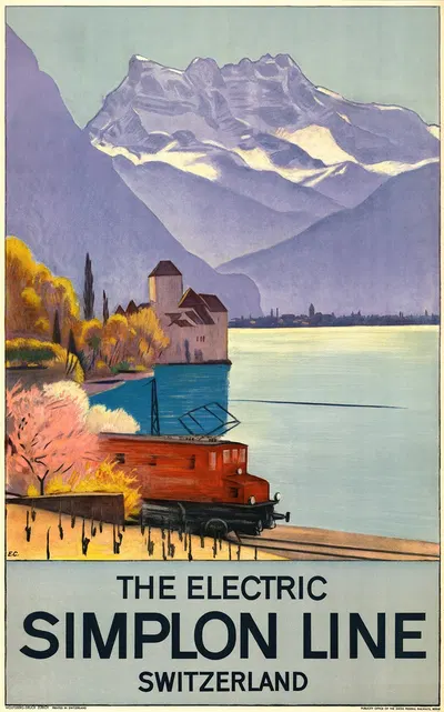 The electric Simplon Line – Switzerland by Эмиль Кардина, 1928 — digital art print download