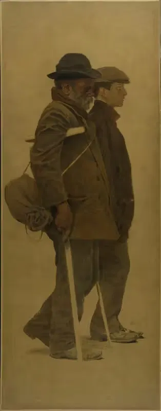 Кусок хлеба; старик на костылях и молодой человек рядом by Фернан Пелез, 1904 — digital art print download