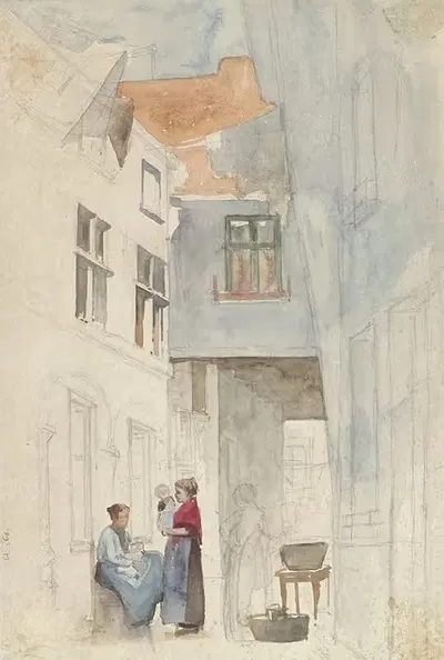 Vrouwen met een kind in een steeg by Hendrik Adriaan Christiaan Dekker, 1846 - 1905 — digital art print download