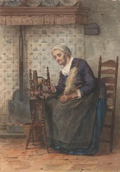 Старая женщина в интерьере у прялки by Хендрик Валькенбург, 1878 — digital art print download