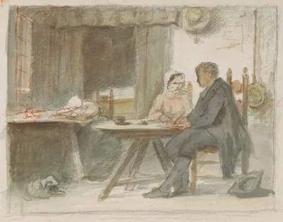 Пишущий мужчина и женщина за столом by Хендрик Валькенбург, 1836 - 1896 — digital art print download