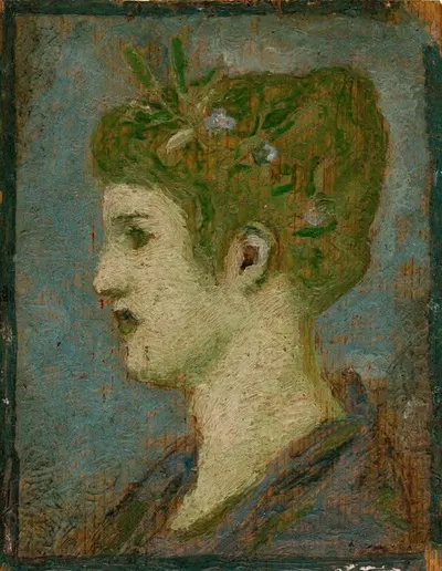 Tête de femme couronnée de feuillage, profil gauche by Henri Cros, 1880 — digital art print download