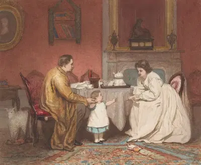 Интерьер с родителями и их ребенком by Якоб Танман, 1846 - 1923 — digital art print download
