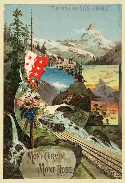 Mont Cervin, Mont Rose. Chemin de fer Viège-Zermatt by Фредерик Уго д’Алези, 1895 — digital art print download