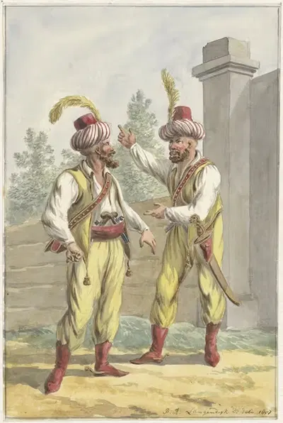 Два восточных военных с тюрбанами by Ян Антоний Лангендайк, 1807 — digital art print download