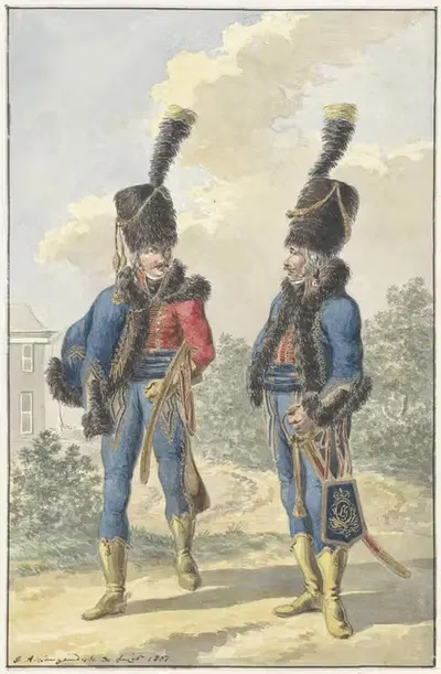 Два стоящих солдата by Ян Антоний Лангендайк, 1807 — digital art print download