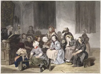 Церковная служба с девушками by Ян Фабиус Цзин, 1830 - 1889 — digital art print download