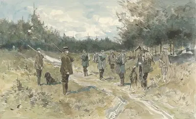 Пейзаж с группой охотников после охоты на Лейздерхей by Ян ван Эссен, 1864 - 1936 — digital art print download